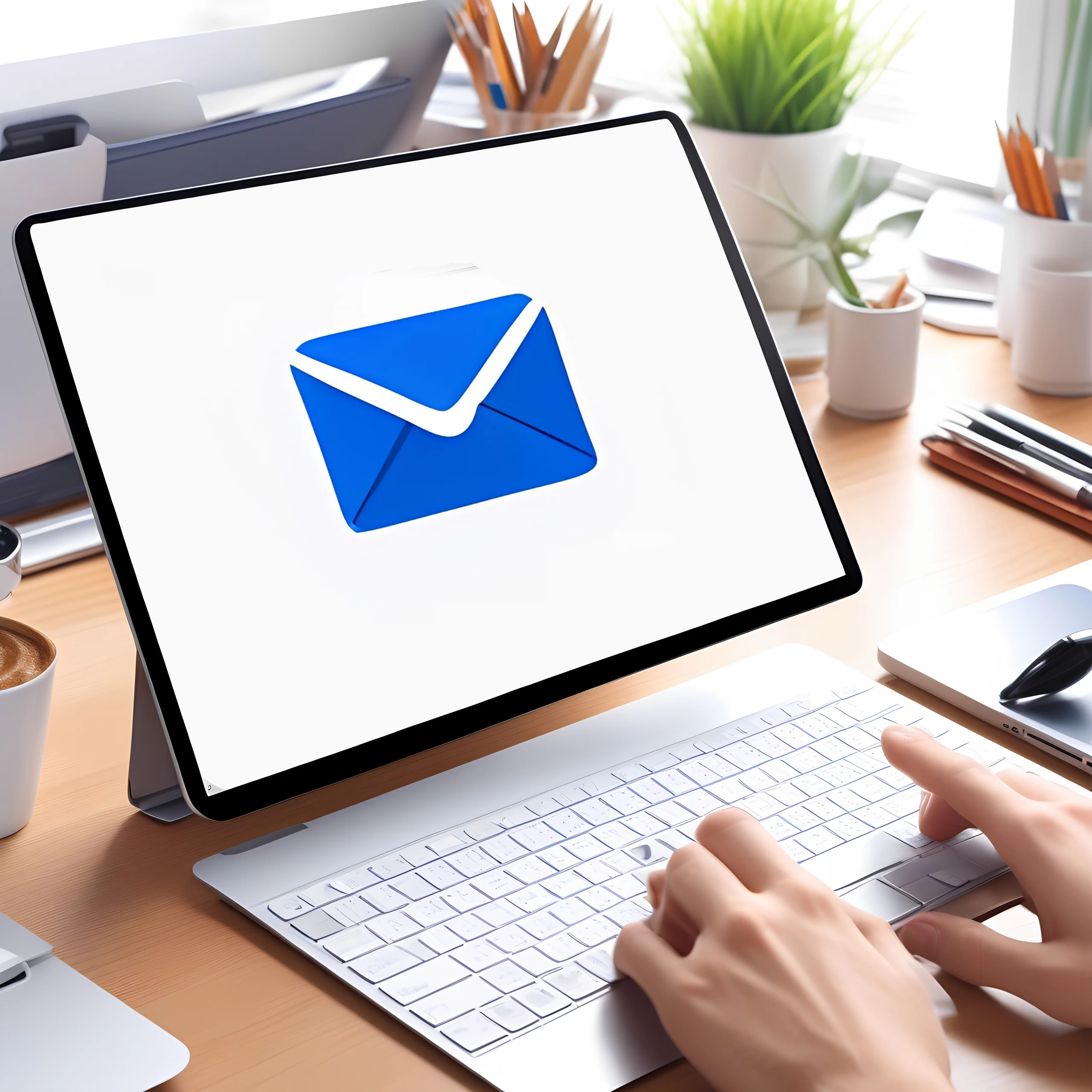 Keine zusätzliche Software nötig! Nahaufnahme eines Tablets mit E-Mail-Postfach, das zeigt, wie E-Rechnungen empfangen und verwaltet werden können. Symbolisiert die Möglichkeit, E-Rechnungen ohne spezialisierte Software über das E-Mail-Postfach zu empfangen.